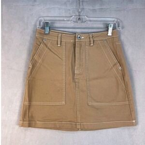 H&M Divided Tan Utility Mini Skirt Contrast Stitch Pockets Size 0